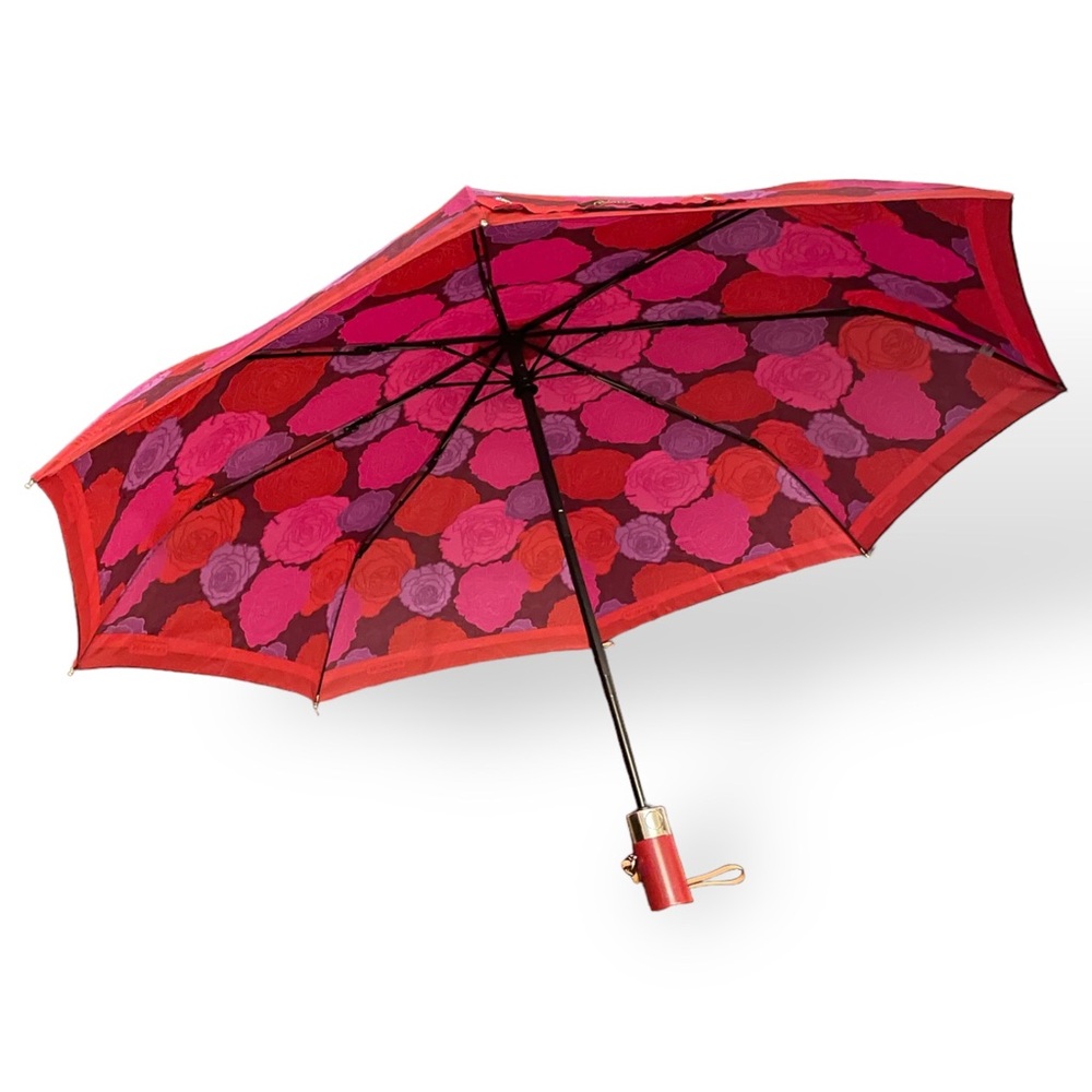 BNWOT Violet and Red Toned Floral Coach Umbrella with Fabric Cover